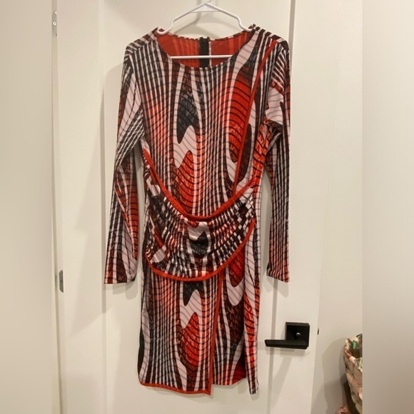 Vintage Abstract Asymmetrical Dress Red Orange White Grey Size Large - Picture 5 of 10